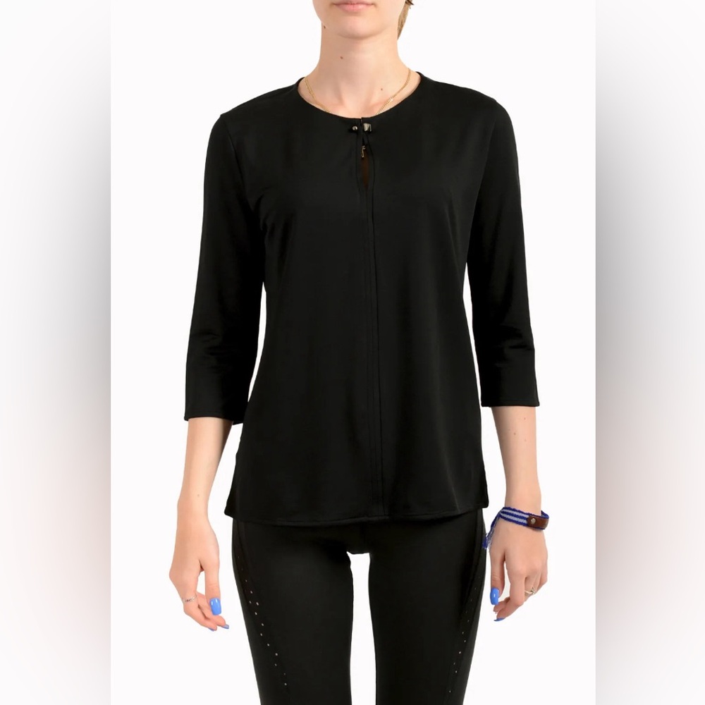 Hugo Boss “Elenka” black jersey blouse! 3/4 sleeves! Boxy style! Key hole. Small